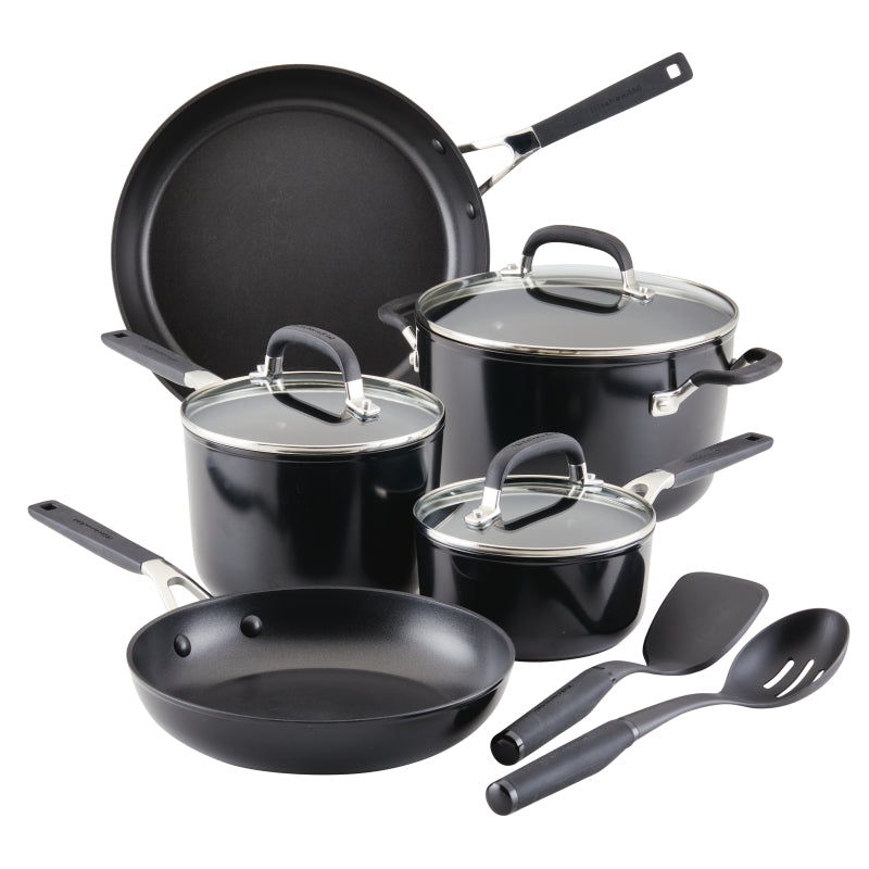 KitchenAid Hard Anodized Nonstick Cookware Set, 10-Piece, Onyx Black